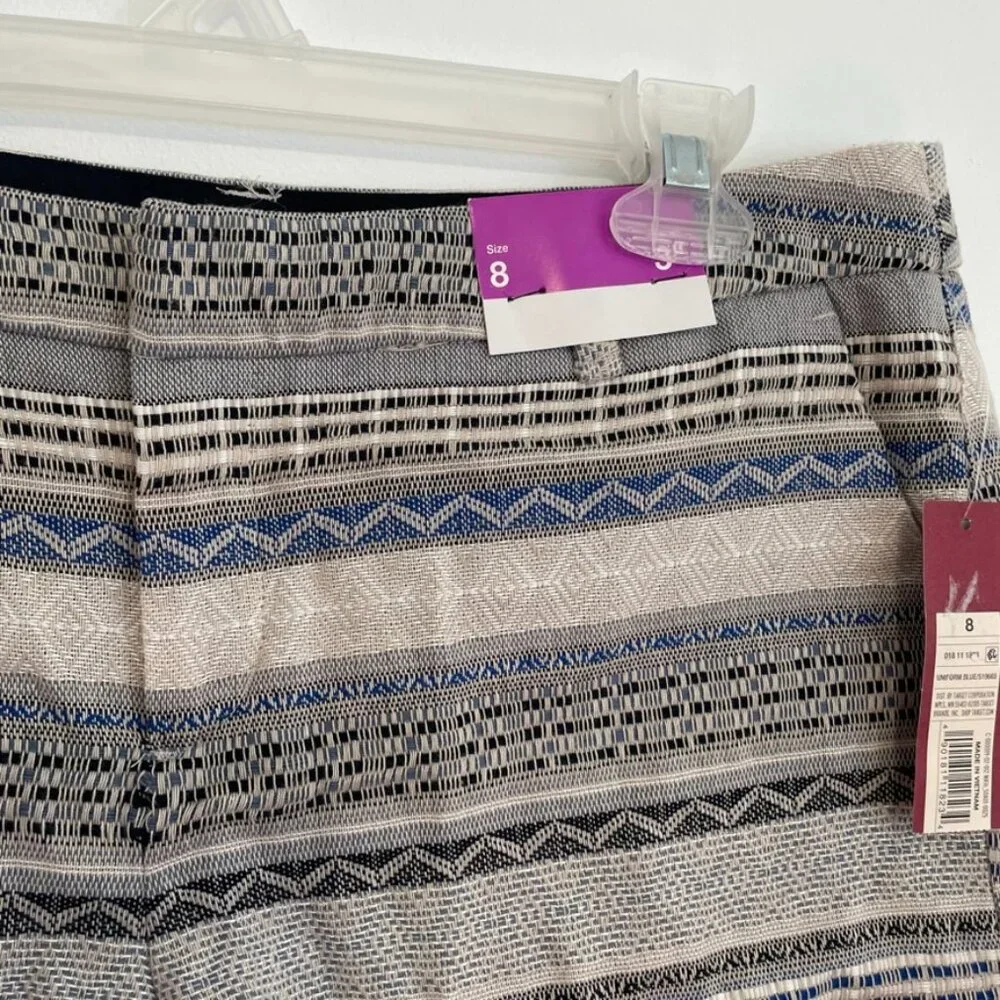 NEW NWT MERONA Aztec Stripe Chino Knit Shorts Cream Beige Tan Tribal Geometric 8